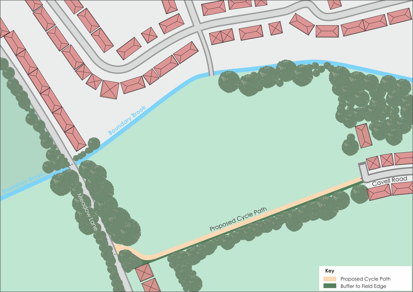 Image showing route of cycle path through Donnington Playing Fields.