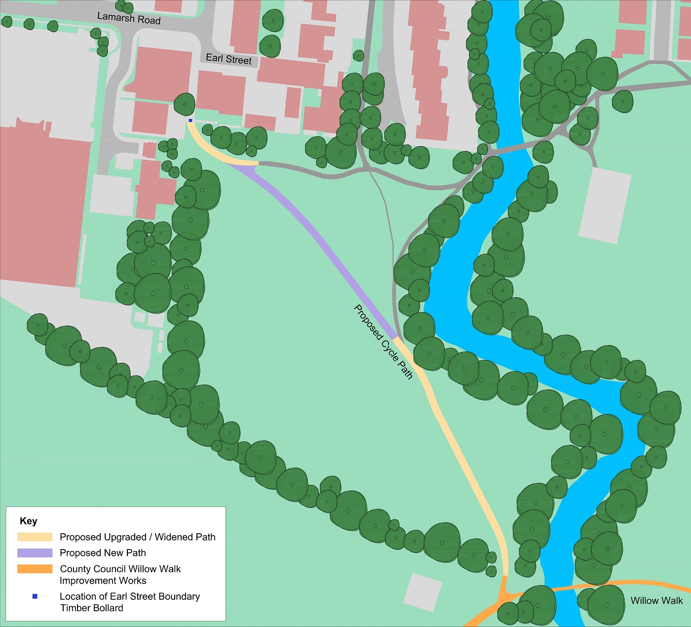 Image showing route of new cycle path through King George’s Playing Field.