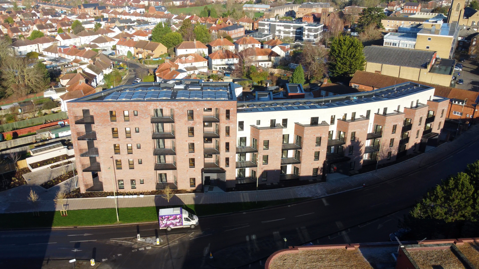 An aerial photo of The Curve housing development, Between Towns Road
