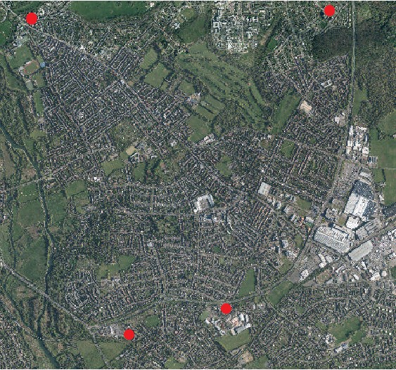 Archaeological monitoring report map showing sites outside Oxford city centre