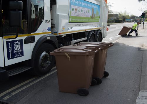 Brown recycling bins