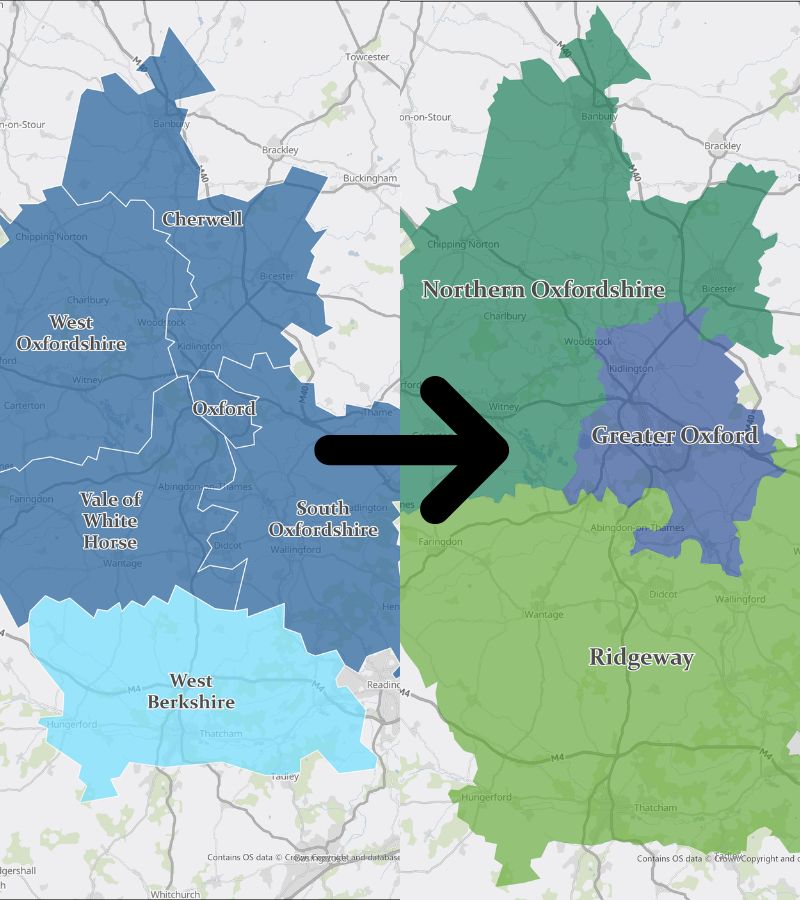 Map showing moving from six councils to three