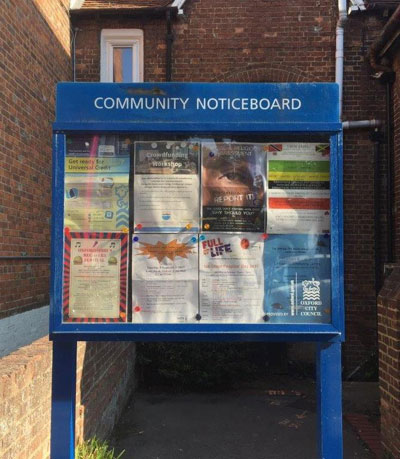 Community noticeboard in East Oxford