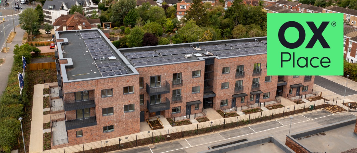 Aerial photo of Cannon Court development with OX Place logo