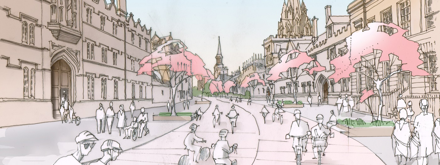 An artist's impression of what High Street could look like, including tree planting and more space for cyclists and pedestrians.