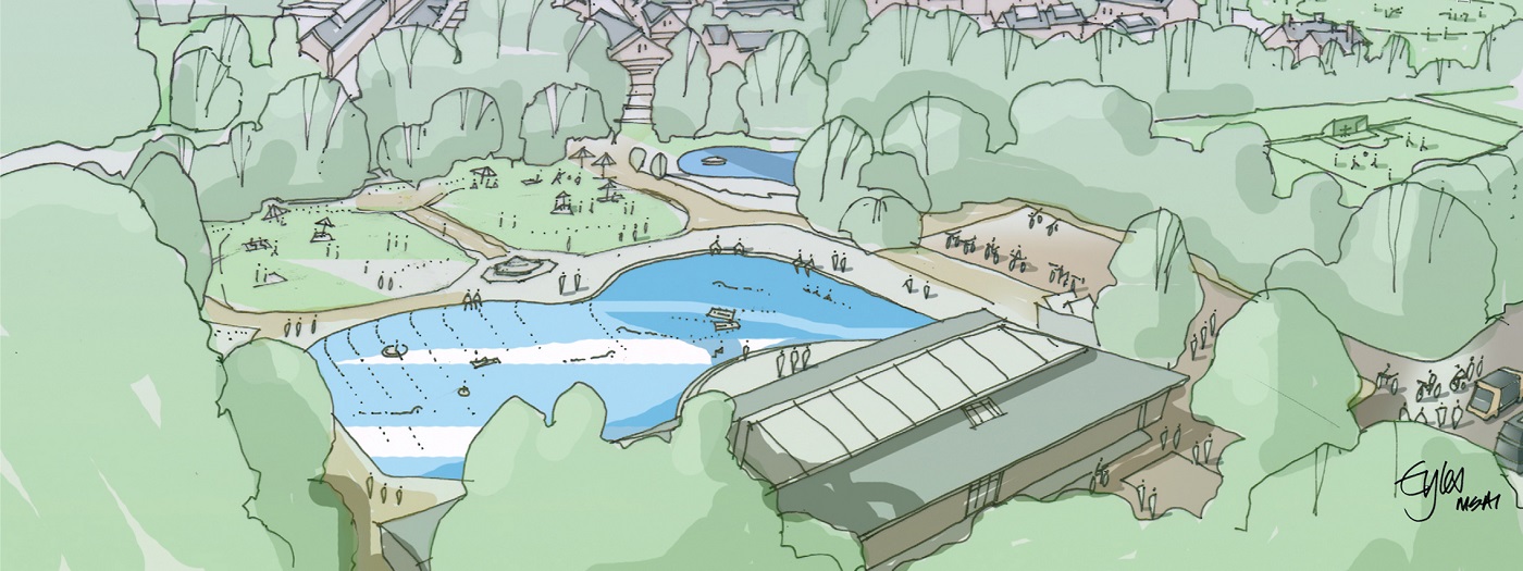 An artist's impression showing Hinksey Outdoor Pool in 2050, showing no change.