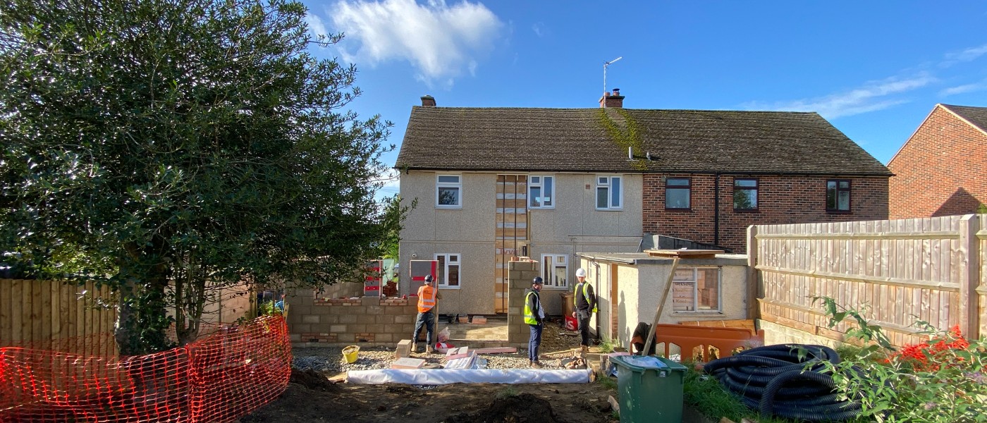 Extension being built to a council home in Kempson Drive
