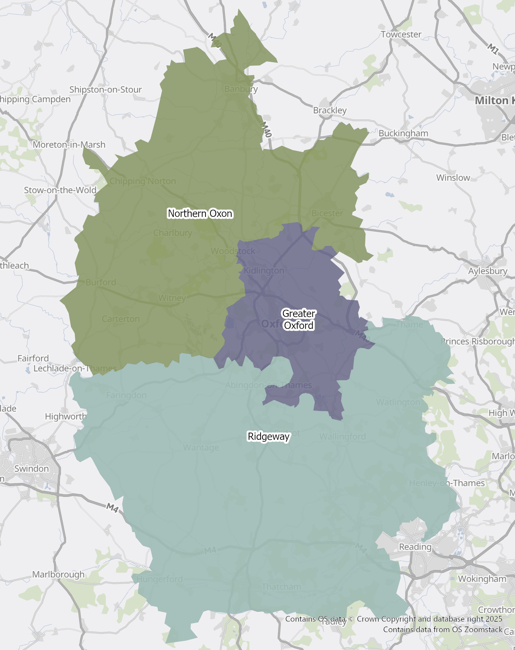 Map of Oxfordshire and West Berkshire showing the boundaries of the three-council proposal