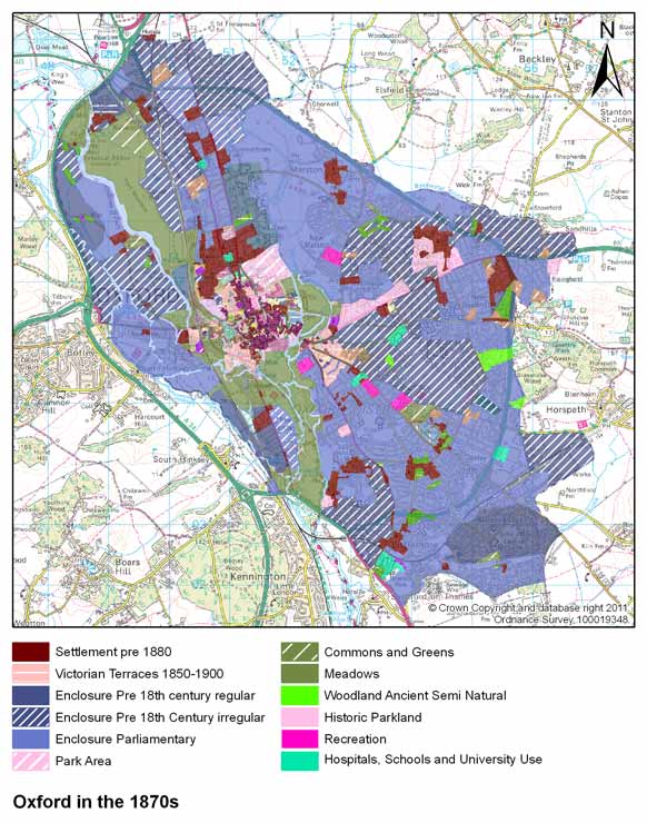 Map showing landscape character in Oxford in the 1870s