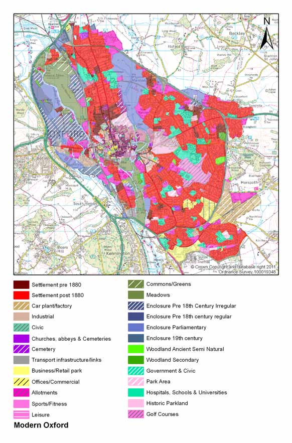 Map showing landscape character in modern-day Oxford