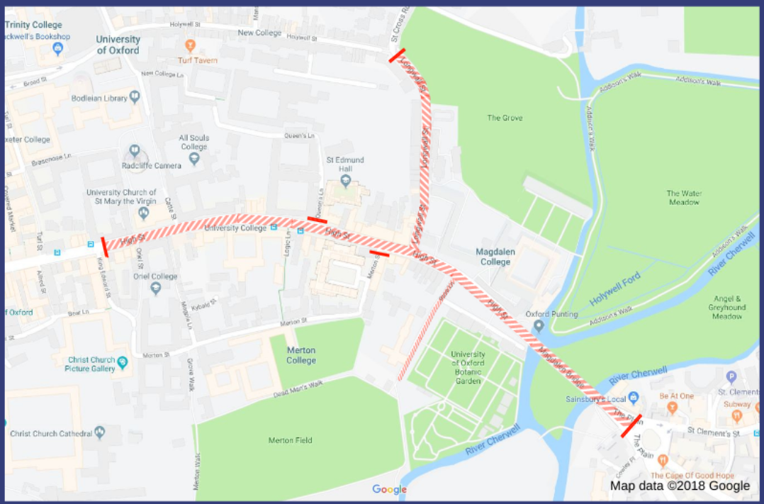 Map showing location of May Morning event road closures