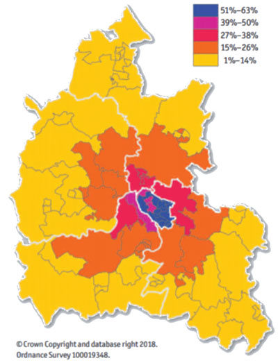 Map showing where people commute from in Oxford