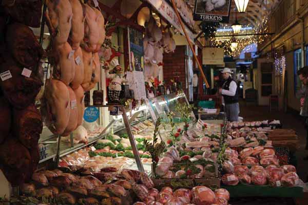 Produce for sale in Oxford Covered Market