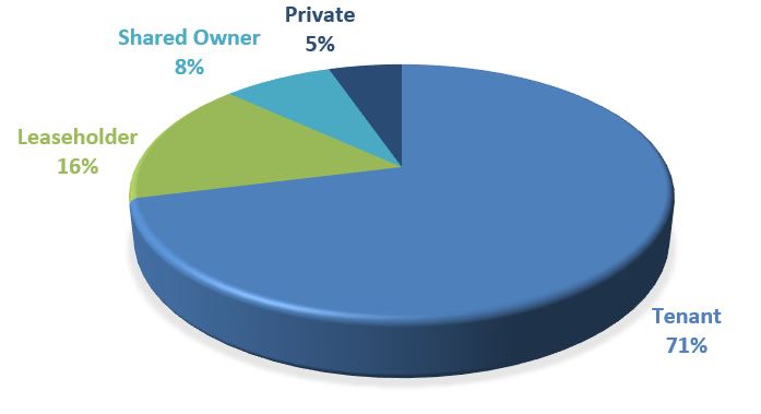 Pie chart showing Tenure Type of Stage 2 Housing Complainants for 2024-25