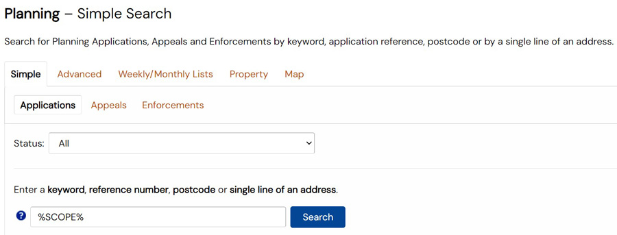 Public access screenshot to demonstrate EIA search