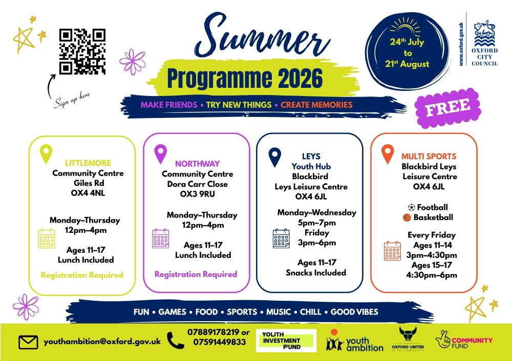 Flyer showing details of Youth Ambition Summer Programme 2026