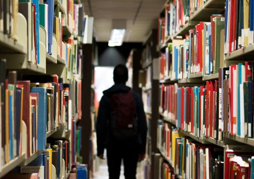 Book shelves in library