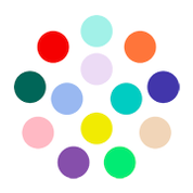 Refugee Week logo, a series of coloured dots