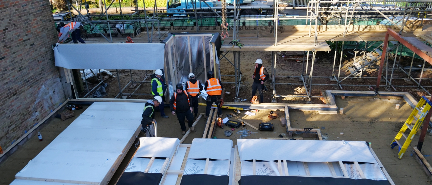 Prefabricated panels of a new home at an OX Place development in Sandy Lane